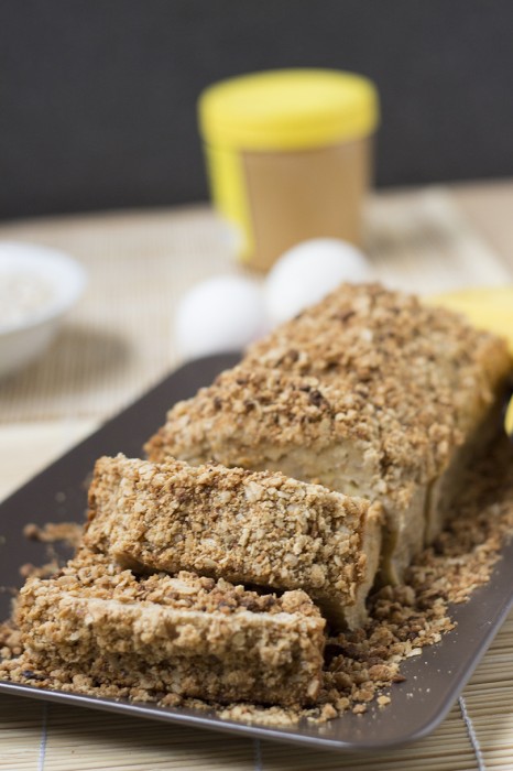 Banana Bread with Peanut Butter Streusel Topping