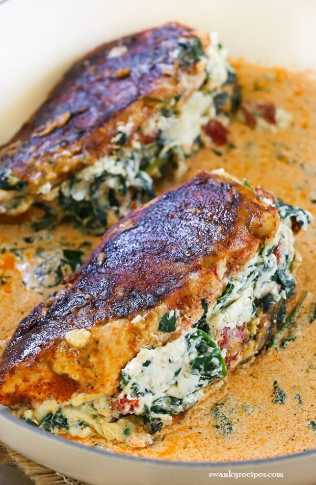 Mozzarella Spinach Stuffed Chicken with Sun-Dried Tomatoes