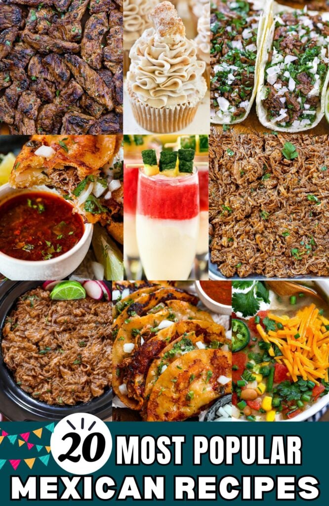 20 Most Popular Mexican Recipes 18 A vibrant collage showcasing a variety of Mexican recipes, each dish beautifully presented to highlight the rich colors and textures of the cuisine.